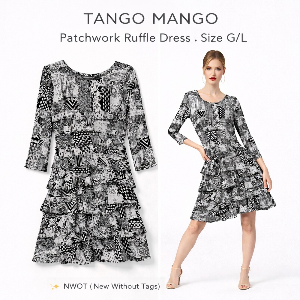Tango Mango Patchwork Ruffle Stretch Dress NWOT Size G/L
